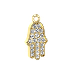 14K Gold Hamsa Hand Pendant Necklace, 22 Natural Diamonds, Hamsa Protection Necklace, Gold Hamsa Hand Charm, Made in Israel