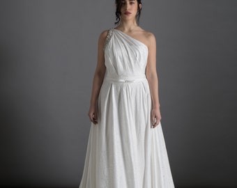 One Shoulder Wedding Dress, Bespoke Dress, Satin Wedding Dress, Off White Dress, Bridal Dress, Wedding Gown, Unique Wedding Dress