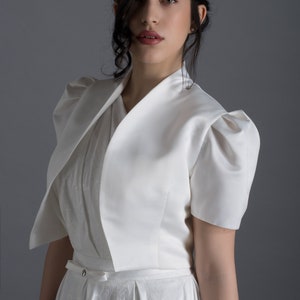 Bridal Jacket, Ivory Wedding Bolero, Bridal Bolero, Satin Wedding Jacket, Short Sleeves Jacket, Ivory Bridal Cover, Wedding Cover Up