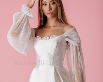 Long bridal sleeves, Long Detachable Wedding Dress Sleeves, Bridal pleated tulle sleeves, Dress Sleeves, Bridal ivory sleeves, Dress Straps
