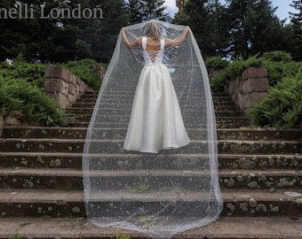 Velo de catedral de perlas, velo de perlas, largo del velo de catedral, velo de novia, velo de marfil suave, velo de novia, velo de una sola capa, velo de boda, velo
