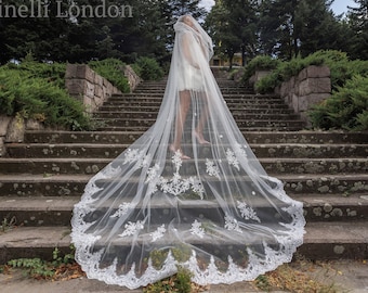 2 tier Lace Veil, Corded Lace Wedding Veil, Cathedral veil for wedding, Bridal Veil, Veil, Wedding Veil, Bridal Veil with Lace, 3m Veil