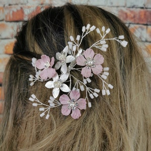 Flower Bridal Hair Clip, Floral Wedding Hair Clip, Pink Hair Clip, Crystal Hair Clip, Hair Piece, Crystal Bridal Clip, Bridal Headpiece