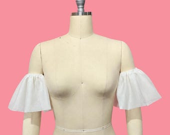 Bridal Detachable Off Shoulder Puff Sleeves, Elastic Glitter Tulle