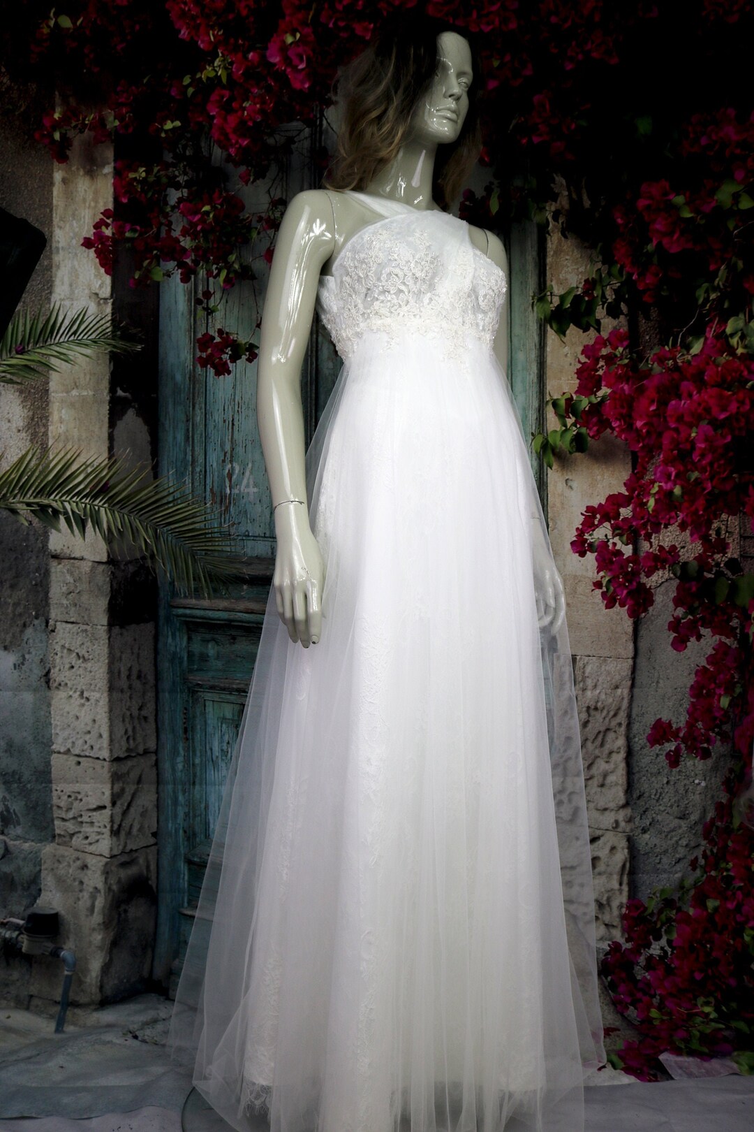 Vestido de recepção para noiva, vestido de noiva com renda e tule