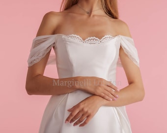Sleeves for Wedding Dress, Detachable Bridal Sleeves with Tulle and Lace, Off the shoulder bridal sleeves, Detachable Wedding dress straps