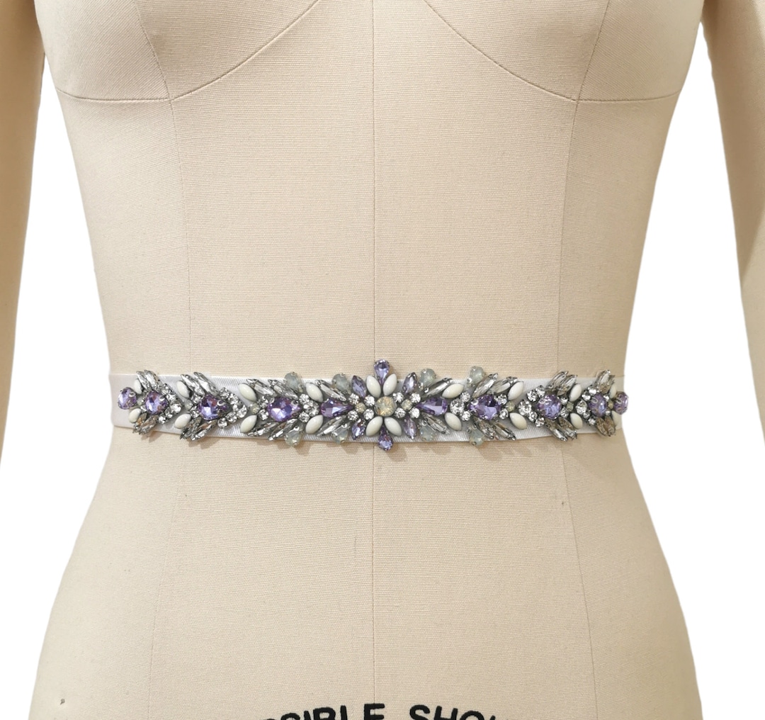 Wedding Dress Belt, Prom Dress Belt, Crystal and Pearls Appliqué Belt