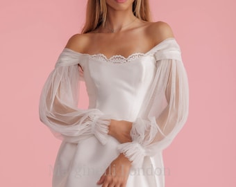 Wedding sleeves for strapless dress, Bridal tulle sleeves, Long detachable bridal sleeves, Dress Sleeves, Bridal ivory sleeves,Made to order