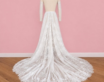 Off White Bridal Lace Overskirt, Detachable Wedding Train