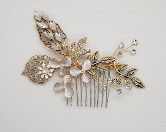 Vintage Gold Crystal Hair Comb, Bridal Hair Comb, Antique Bridal Hair Comb, Headpiece, Wedding Hair Comb, Bridal Hair Piece, Metal Hair Comb