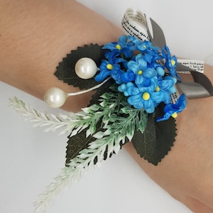 Floral Wrist Corsage Artificial Flower & Leaf with Organza Ribbon -Hand Flowers perfectly for Brides, Bridesmaids, Wedding Guests or Proms