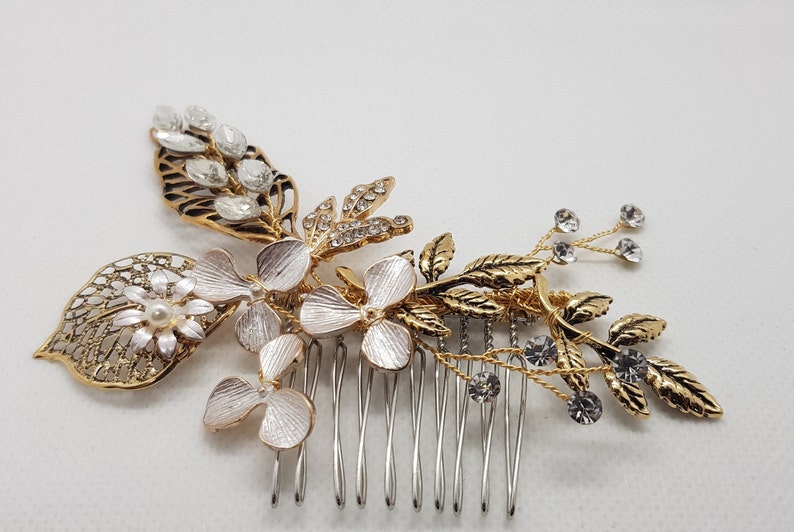 Vintage Gold Crystal Hair Comb, Bridal Hair Comb, Antique Bridal Hair Comb, Headpiece, Wedding Hair Comb, Bridal Hair Piece, Metal Hair Comb image 2