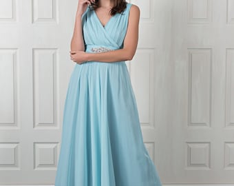 white christmas dresses Lavetir Sky Blue A-Line V-Neck Half Sleeves Split Side Chiffon Plus Size Bridesmaid Dresses with Appliques 2026 main image 1