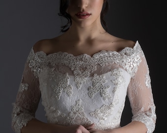 Bruiloftsbolero, ivoorkleurig kanten jasje, trouwjurk bolero, bruidsbolero, kanten jasje, op bestelling gemaakt bruidsjasje, gemaakt in het Verenigd Koninkrijk, kanten bolero