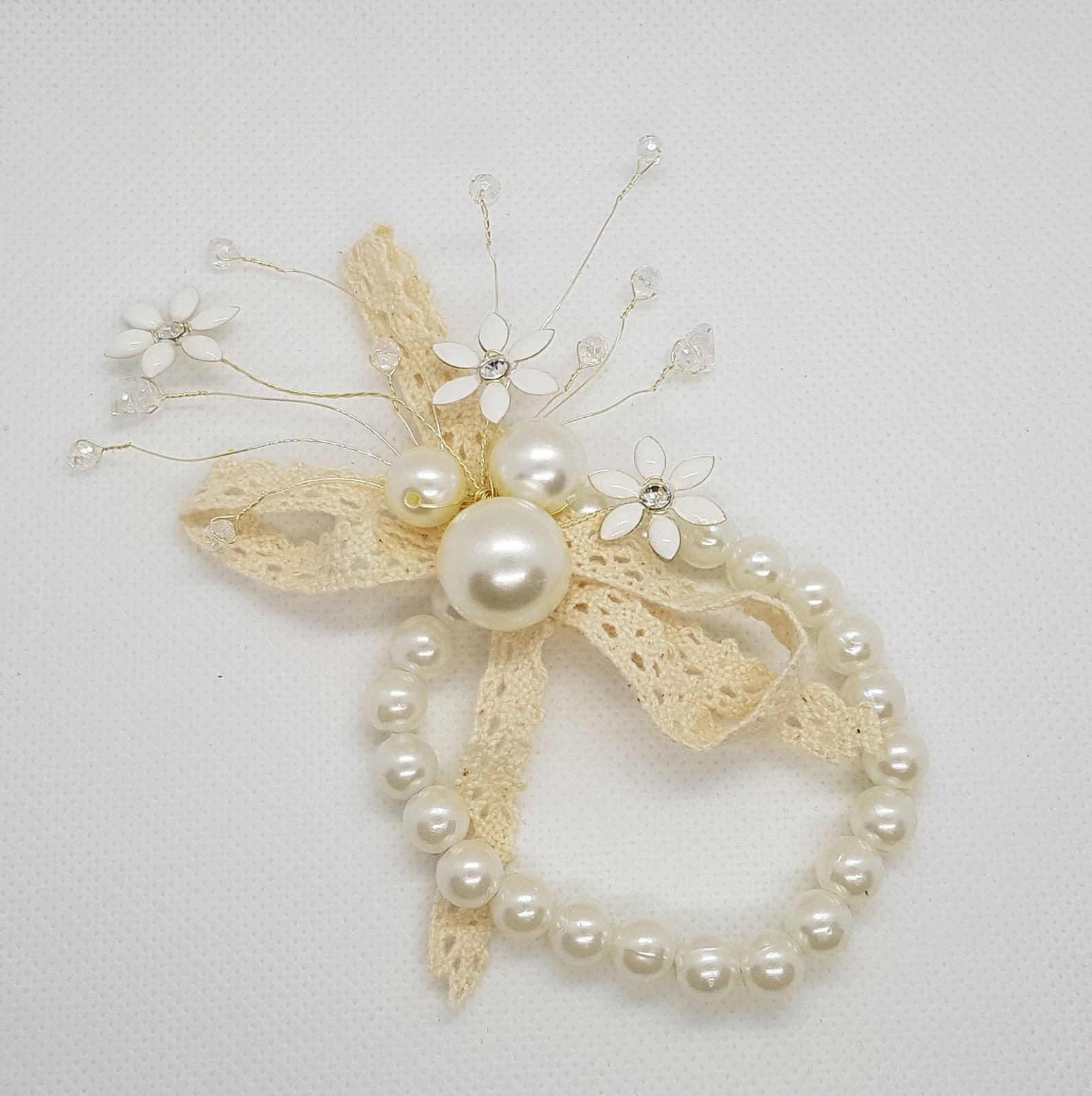 Wrist Corsage Crystal Pearl Flower With Pearl Bracelet hand Etsy UK