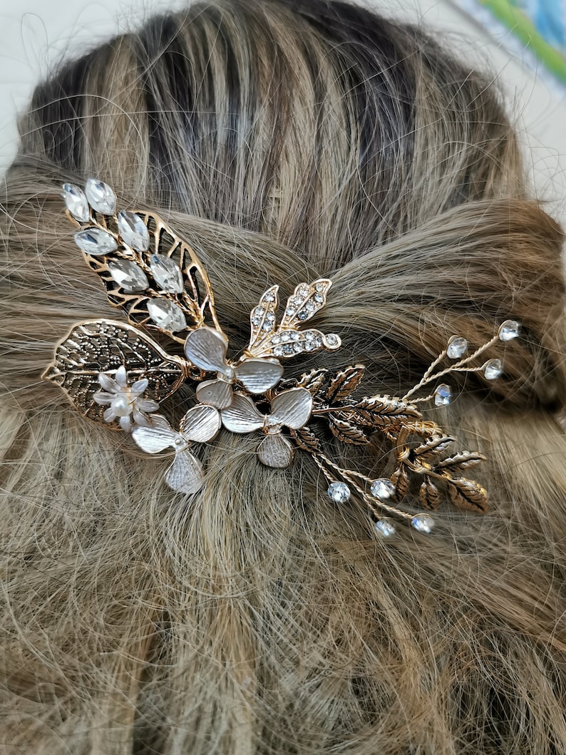 Vintage Gold Crystal Hair Comb, Bridal Hair Comb, Antique Bridal Hair Comb, Headpiece, Wedding Hair Comb, Bridal Hair Piece, Metal Hair Comb image 4