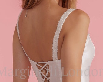 DETACHABLE Lace Wedding Dress STRAPS - Made from Beaded Lace in Ivory colour sewed by hand on ivory satin - Made to order