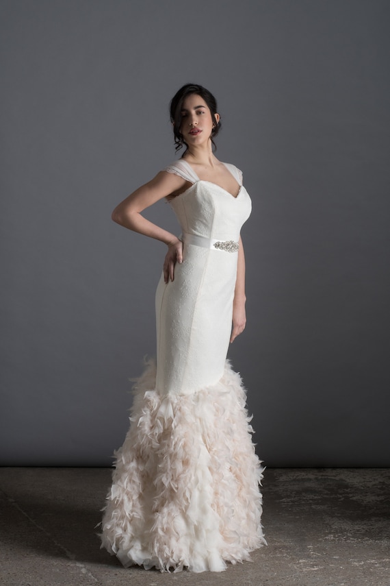 knee length dresses for ladies Mermaid Off Shoulder Trumpet Wedding Dress with Long Sleeves WD278 US14 / Ivory main image 0
