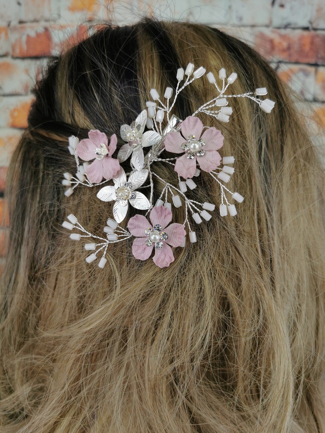 Flower Bridal Hair Clip, Floral Wedding Hair Clip, Pink Hair Clip