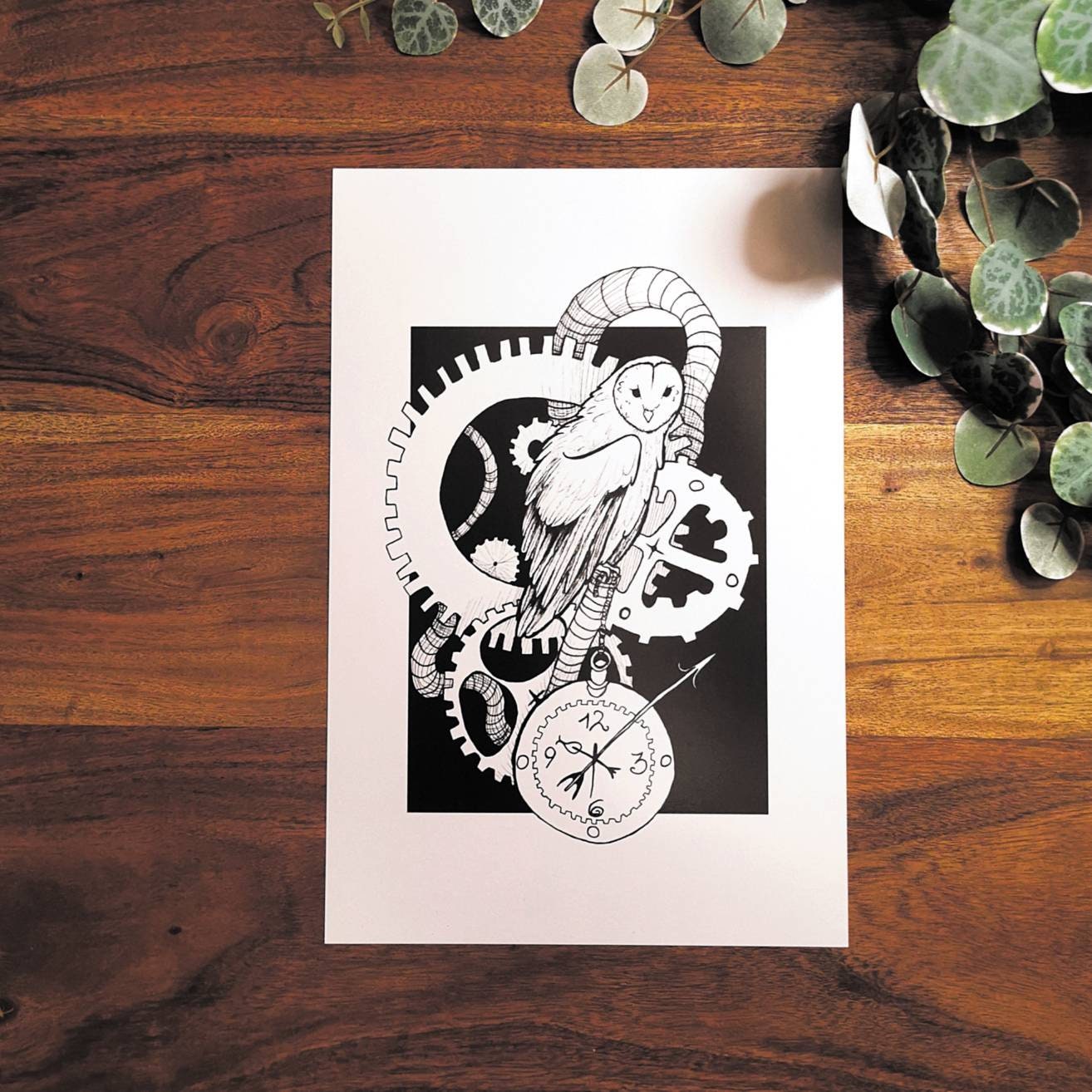 STEAMPUNK EULE Ink Illustration Fine Art Print Etsy