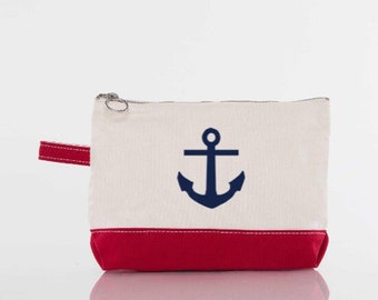 Canvas Cosmetic Bag, Canvas Travel Pouch, Anchor Pouch