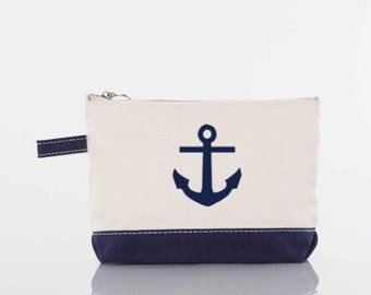 Canvas Cosmetic Bag, Canvas Travel Pouch, Anchor Pouch