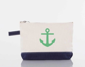 Canvas Cosmetic Bag, Canvas Travel Pouch, Anchor Pouch