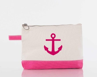Canvas Cosmetic Bag, Canvas Travel Pouch, Anchor Pouch