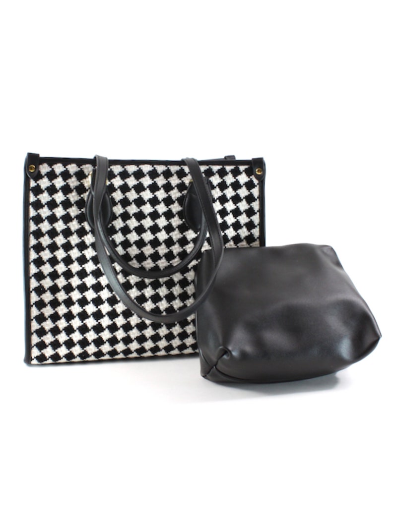 Black and White Handbag, Houndstooth Top Handle Purse, Houndstooth