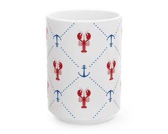 Nautical Lobster Pattern Mug | Ceramic Coffee Cup