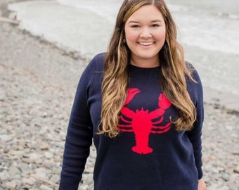 Lobster Sweater, Nautical, Size Inclusive, Navy and Red Sweater