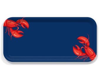 Lobster Tray: Navy Coastal Birchwood Serving Tray (11x5")