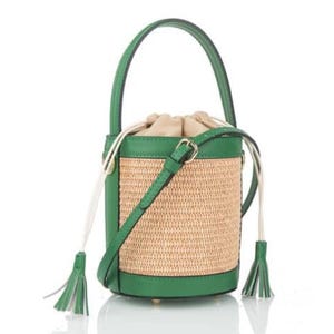 Woven Bucket Bag Leather, Small Summer In Handbags, Straw Bag Leather Handle