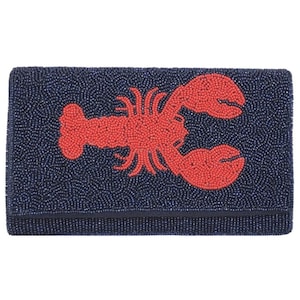 Summer Clutch, Summer Accessories, Purses,  Navy and Red Lobster Clutch, Beaded Lobster Clutch