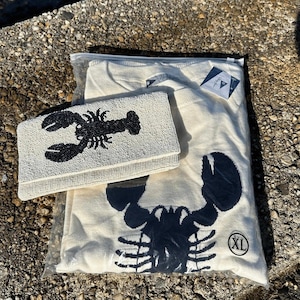 Cream Cotton Lobster Sweater, Navy Nautical Knit Pullover, Coastal Preppy Style