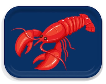 Navy Lobster Serving Tray: Coastal Beach House Decor