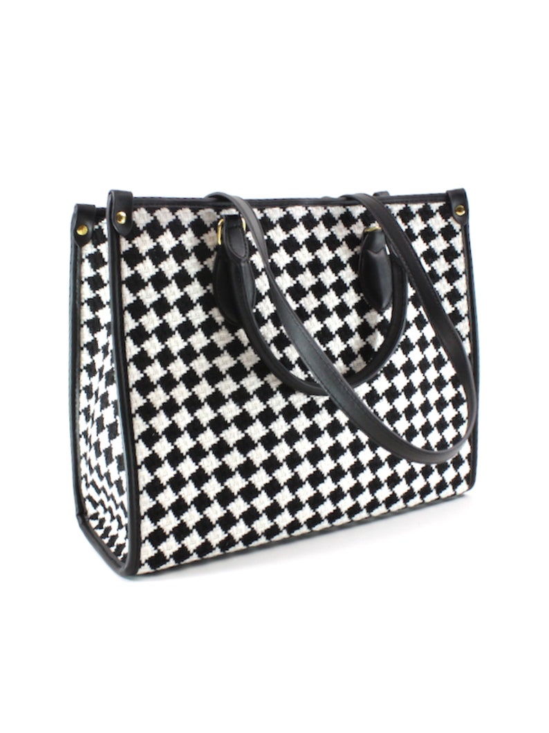 Black and White Handbag, Houndstooth Top Handle Purse, Houndstooth