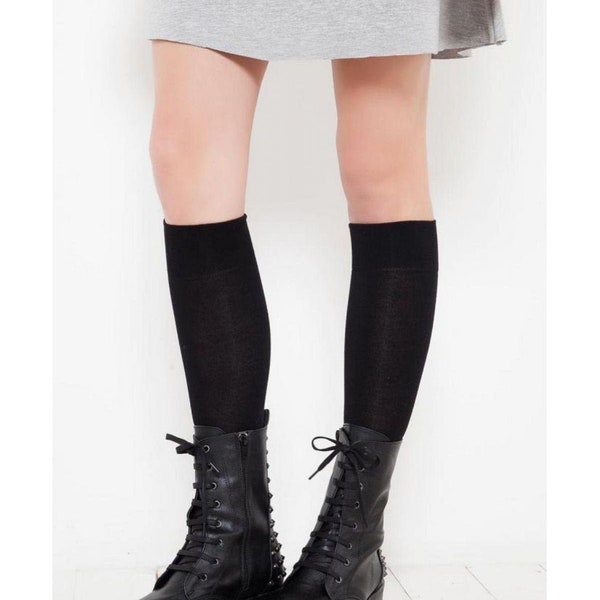 Women's Black bamboo Knee Socks, Under Knee Socks, Boot Socks, Long Socks, College Socks, Socks for Skirt, Above the Knee Sock, Skating Sock