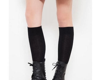 Women&#39;s Black bamboo Knee Socks, Under Knee Socks, Boot Socks, Long Socks, College Socks, Socks for Skirt, Above the Knee Sock, Skating Sock