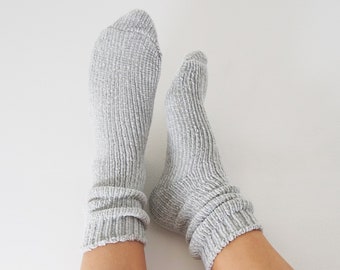 Women's Velvet Socks, Gray, Pink Color, Chunky Ankle Socks, Warm, Cozy Sock, Velvet Gray Boot Hosiery, Cozy Stockings, Stocking Stuffers,