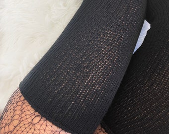 Extra lange Schwarze Oberschenkel High Socken, Over the Knee Hosiery, Chunky Stricksocke, Kuschelig extra lang, Oberschenkel High Strumpf Plus Size