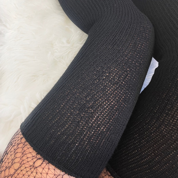 Women's Extra Long Black Thigh High Socks, Over the Knee Hosiery, Chunky Knitted Sock, Cozy Extra Long, Thigh High Stocking Plus Size