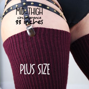 PLUS SIZE Thigh High Socks, Women's Extra Long Over The Knee Stocking, Plus Size Ribbed MaroonKnee High, Chunky Stretchable Extra Long Socks