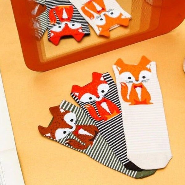 Kid's 3d Fox Crew Socks, 3d Animal Sock, Fall Socks, Orange Color Foxes Sock Gift for Girls, Boys Ages 1-3, 3-5, 5-7, 7-9, 9-11 years old