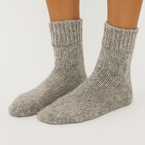 Alpaca Socks, Women's Beige ChunkyWool Socks, Warm Cozy Sock, Camping Socks, Boot Hosiery, Thermal Winter Stockings, Vintage Hosiery