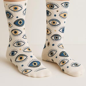 Evil Eye Socks, Nazar Eye, Evil Eye Print, Eyes Socks, Fashion Socks, Galentine’s Gift, Bridesmaid Sock, Bride Gift Socks, Valentine&#39;s Day