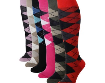 Women's Knee High Socks, Argyle Under Knee Socks, Boot Sock, Back To School Gift, School Socks, Plaid Under Knee Socks, Cotton Stocking