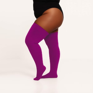 PLUS SIZE Thigh High Socks, Plus Size Purple Knee High Socks, Plus Size Leg Warmer, Women's Extra Long Over The Knee Stocking, Sweater Socks