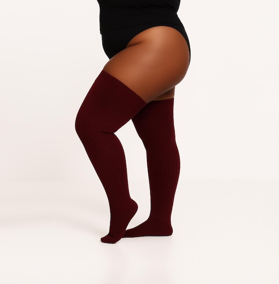 レッグウェア THICK RIBBED THIGH-HIGH SOCKS Longer M45 Ribbed Thigh High with Roll Top – Sock Dreams