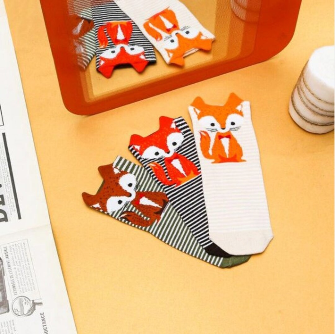 Kid's 3d Fox Crew Socks, 3d Animal Sock, Fall Socks, Orange Color Foxes